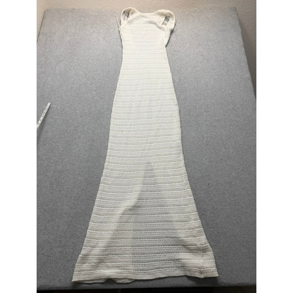 Bershka White Crochet Knit Maxi Dress Sleeveless Summer Boho Beach Size S